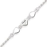 Sterling Silver Heart Link Anklet - 9 Inch