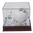 BallQube Mini Helmet Holder Display with Wood Base and UV Protection - Football Helmet, Goalie Mask, Racing Helmet - Sports Memoriablia Display Case - Sportscards Collecting Supplies