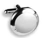 Cufflinks - Round Silver Trim with White Stone