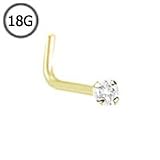 14KT Yellow Gold L Bend Nose Stud Ring 2mm Genuine Diamond G SI1 18G FREE Nose Ring Backing