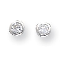 Sterling Silver 4mm CZ Round Bezel Stud Earrings