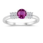 0.24 Cts Diamond & 1.29 Cts Pink Sapphire Engagement Ring in 14K White Gold