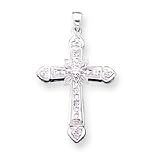 14k White Gold Filigree Diamond Cross Pendant
