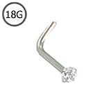 14KT White Gold L Bend Nose Stud Ring 2mm Genuine Diamond G SI1 18G