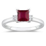 0.10 Cts Diamond & 0.40 Cts Ruby Ring in 14K White Gold