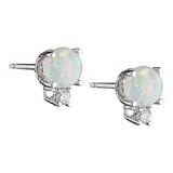 0.06 Cts Diamond and 0.86 Cts Opal Earrings in 18K White Gold