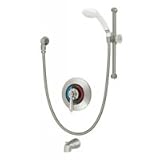 Symmons Temptrol II pressure balancing mixing valve with lever handle, built in choke, wall/hand shower with flexible metal hose and diverter tub spout 25 400 B30 V STN 11yHZBrG0wL. SL160 Symmons Temptrol II pressure balancing mixing valve with lever handle, built in choke, wall/hand shower with flexible metal hose and diverter tub spout 25 400 B30 V STN