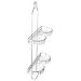 Features: Chromed steel construction. Tray measures: 6" x 5.25" x 1.75". Caddy measures: 28.75" x 13.5" x 5.5". Fits over the showerhead and grips securely into place. Mounts securely over existing showerhead with protective anti-slip grip. Designed to accommodate shower massage hose. Includes suction cups for additional stability. Two towel hooks.