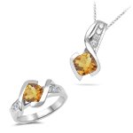 0.28 Ct Diamonds & 1.34 Cts Citrine Set in 14K White Gold
