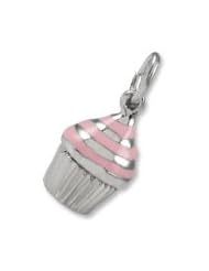 Rembrandt Charms, Pink Icing Cupcake Charm in Solid Sterling Silver or Gold