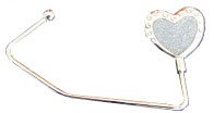 10 Silver & Silver Heart with Swarovski Crystal Purse Hooks with Black Velvet Pouches