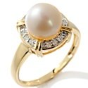 8-8.5mm Cultured Freshwater Pearl and Diamond 14K Ring