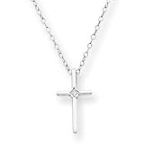 14k White .01ct Diamond Cross Childrens Necklace - 15 Inch