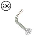 14KT White Gold L Bend Nose Stud Ring 2mm Genuine Diamond G SI1 20G FREE Nose Ring Backing