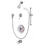 Symmons Temptrol II pressure balancing mixing valve with lever handle, lever diverter, tub spout, clear flo shower head and wall/hand shower with flexible metal hose BP 56 600 B30 V 11ymL967XYL. SL160 Symmons Temptrol II pressure balancing mixing valve with lever handle, lever diverter, tub spout, clear flo shower head and wall/hand shower with flexible metal hose BP 56 600 B30 V