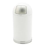 Round Top Trash Receptacle, 12 Gallon Steel Liner, White, 15