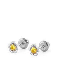 14K White Gold November Birthstone Citrine Flower Baby Girls Earrings