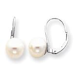 14k White Gold 8mm Pearl Leverback Earrings