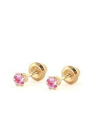 Baby Jewelry - 14K Yellow Gold Pink Birthstone Screw Back Earrings