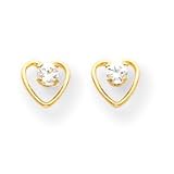 14k 3mm White Zircon Birthstone Heart Childrens Earrings