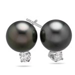 0.15 Ct Diamond & 12.5-13mm Pink Freshwater Cultured Pearl (AAA) Earrings in 18K