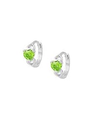 14K White Gold Baby Heart August Birthstone Huggie Hoop Earrings For Girls