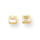 14k 3mm CZ (Cubic Zirconia) Square Bezel Earrings