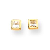 14k 3mm CZ Square Bezel Earrings