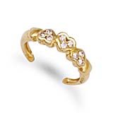 Jewelco London 9ct Solid gold hand finished cubic zirconia set Hearts Toe Ring ( 1.3g )