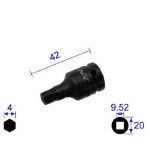 ナック　ヘキサゴンレンチソケット　ショートタイプ　差込角９．５２ｘ対辺４ｍｍ