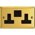XV5B - Varilight - Classic - Victorian Brass - 2 Gang 13A Double Plug Socket - Black Inserts