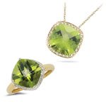 0.30 Ct Diamond & 8.09 Cts Peridot Set in 14K Yellow Gold