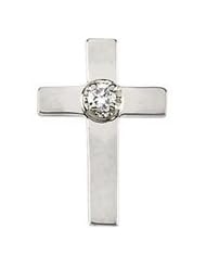 14K Yellow Gold 11.00X8mm Cross Lapel Pin With Diamond