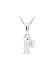 Sterling Silver Diamond Initial I Pendant Girls Necklace (14-16 in)