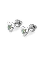 14K White Gold December Birthstone Blue Zircon Heart Girls Earrings