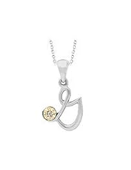 Silver & 14K Gold Diamond Script Initial G Childrens Necklace (14-16 in)