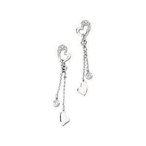 Genuine IceCarats Designer Jewelry Gift 14K White Gold Diamond Heart Earring. Pair 1/10Cttw Diamond Heart Earrings In 14K White Gold