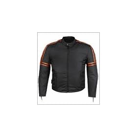 Men's Vented Leather/Fabric Motorcycle Jacket MJ453BlackOrange