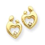 14k Heart Shaped .06ct. Diamond. Mother & Child Post Earrings
