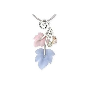 Blue Lace Agate, Cultured Pearl and Mother of Pearl Pendant on Pink Cord w ... by Ice.com