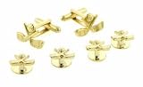 Yellow gold plated crossed golf clubs and golf ball cufflinks and shirt studs formal set with presentation box. Made in the U.S.A