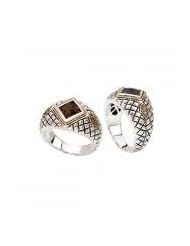 925 Silver & Smoky Quartz Ring w/ Diamond & 18k Gold Accents (0.06ctw)-Sizes 6-8