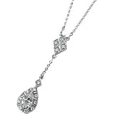 14K White Gold Created Moissanite & Diamond Necklace