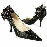 Quai D'Orsay Snap Flower-Trim Black Italian Leather Pump Shoes