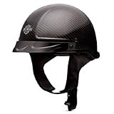 Harley Davidson Men's Carbon Kevlar Bernie Half Helmet. NEW for 2009. Lightweight, Carbon Kevlar shell. Double D-ring chin strap. Removable visor and CoolMax liner. Helmet bag included. Bar & Shield logo on front. Meets DOT requirements. HJC, 1 lb. 12 oz. 98338-09VM