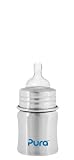 Pura Stainless Kiki Infant Bottle Stainless Steel, 5 Ounce, Natural, 0-6 Months