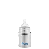 Pura Stainless Kiki Infant Bottle Stainless Steel, 5 Ounce, Natural, 0-6 Months