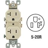 Leviton T5820-T 20 Amp 125 Volt, Duplex Receptacle, Straight Blade, Residential Grade, Self Groundin