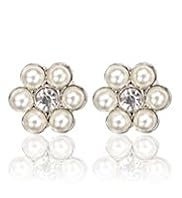 Faux Pearl & Diamanté Floral Stud Earrings