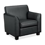 Basyx Tailored Black Leather Club Chair, Wood Legs, 33W X 28-3/4D X 32H, Black